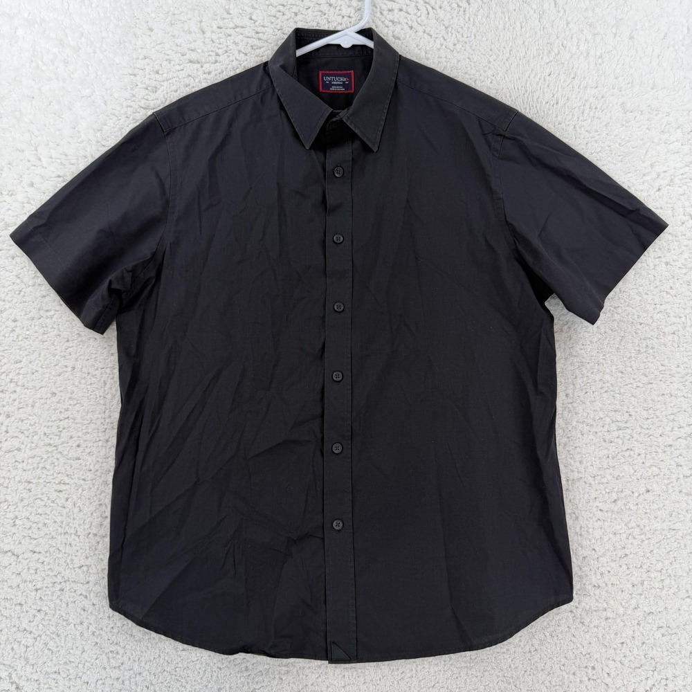 UNTUCKit Shirt Mens Medium Black Solid Short Sleeve Button Up Cotton Casual
